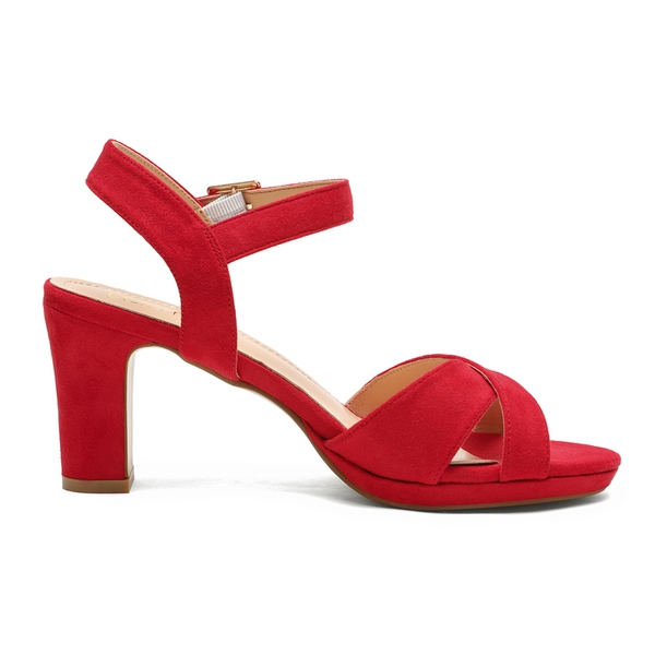 Chunky Heel Ankle Strap Sandals - RED SUEDE - 1